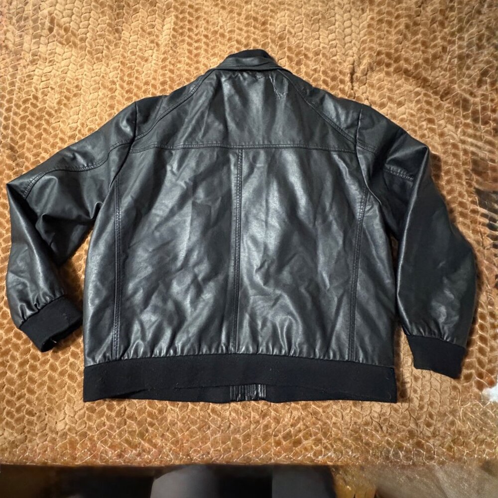 Calvin Klein Black Faux Leather Mens Bomber Jacket Zipper Pockets XL - Picture 5 of 10